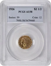 1926 US $2.50 Gold - Indian Head - 2 1/2 Quarter Eagle - PCGS AU58 Old Holder