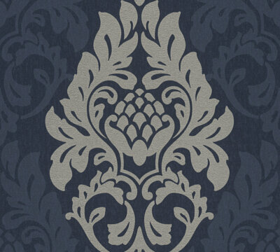 A.S.Création Vlies Tapete Fleece Royal 96190-5 Barock dunkelblau silbergold Glan