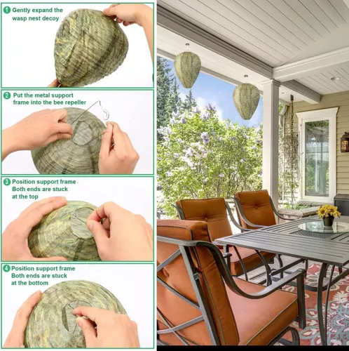4 Pack Wasp Nest Decoy Hanging Wasp Deterrent for Wasps Hornets Yellow Jackets - Picture 9 of 15