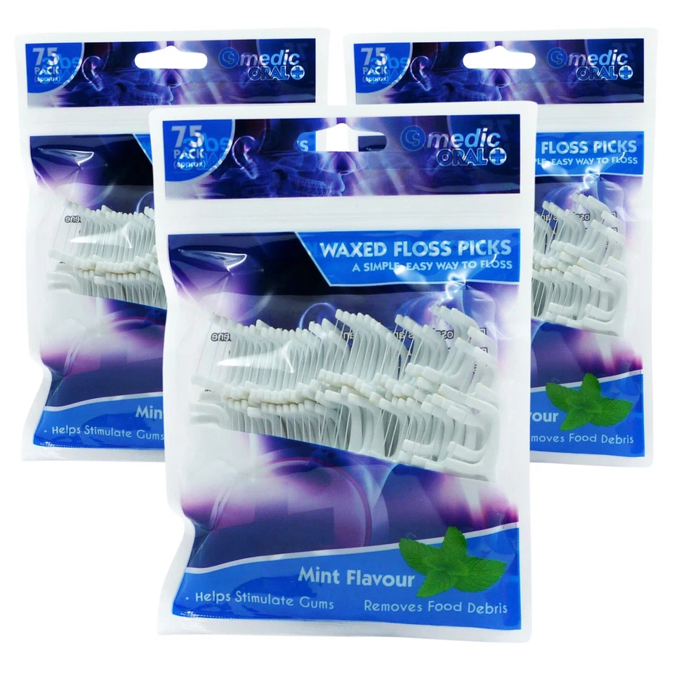 3x CS Medic Oral Waxed Floss Picks Mint Flavour 75’s