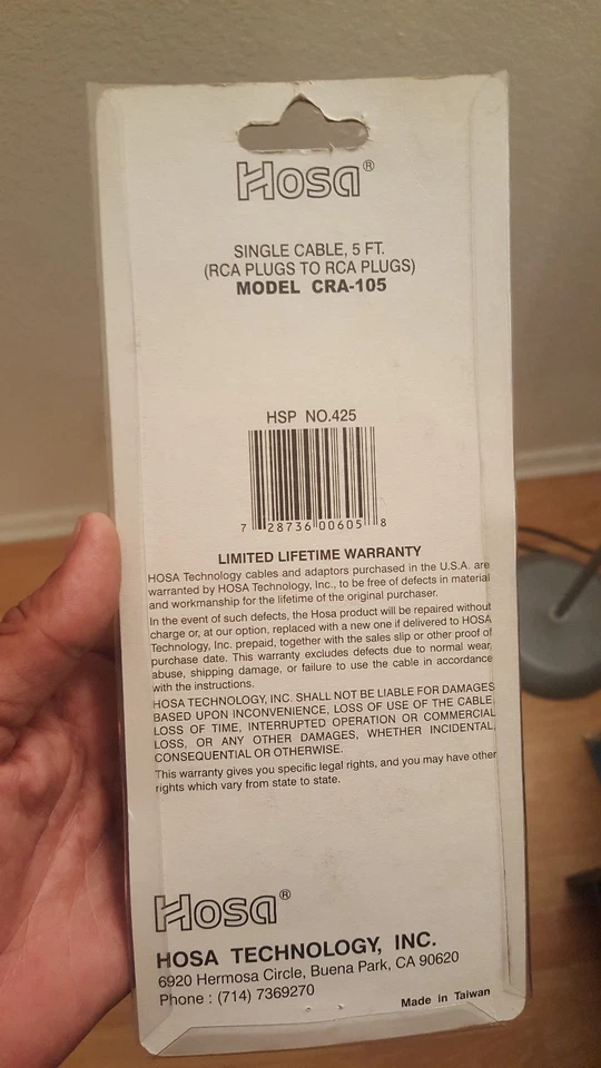 Cable único de 5' Hosa RCA a RCA (CRA-105) Foto 2 de 2
