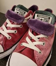Girls Converse Pink Purple Grey Velvet Double Tongue - Size 2