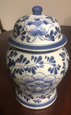 Vintage großes orientalisches blau-weißes Porzellan-Tempelglas