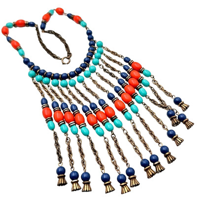 Early Vintage Unsigned Miriam Haskell Egyptian Revival Bib Statement Necklace