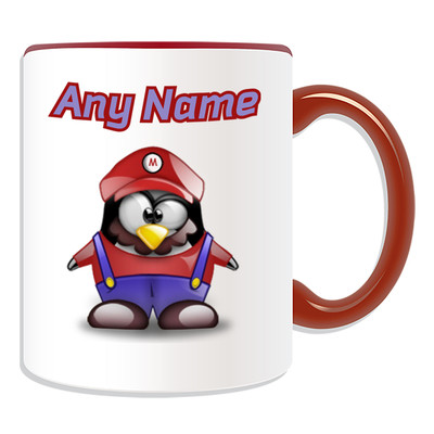 Personalisierte Geschenk Mario Tasse Spardose Tasse Spaß Neuheit Pinguin Klempner Cartoon