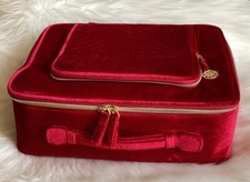 Estee Lauder 2023 Holiday Train Case/Makeup Bag Faux Red Velvet With Zipper