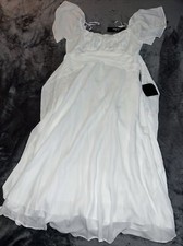 LARGE LULUS Elegant Wonder White Satin Off-the-Shoulder Midi Dress