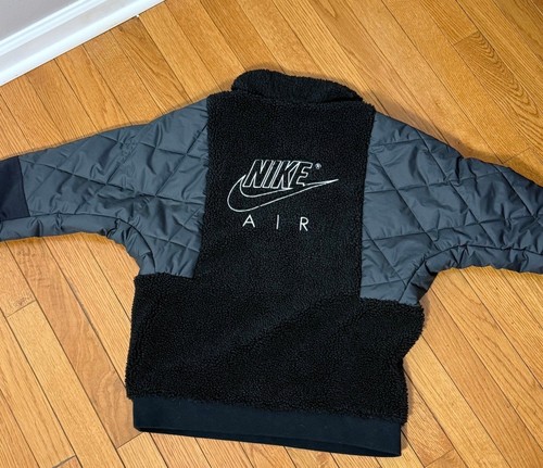 Nike Air Sportswear Sherpa Half Zip Jacket Black Fleece Boys Large - Picture 3 of 10