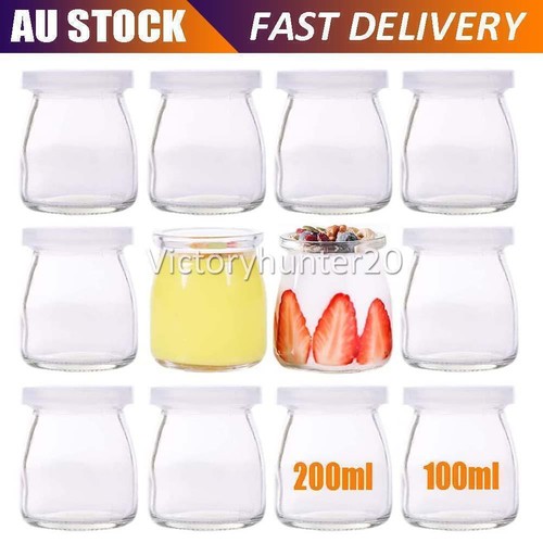 100/200ml Glass Yogurt Pudding Jar Bottle Lid Party Wedding Favours Bomboniere