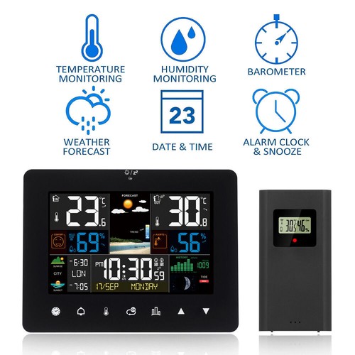 Neu Thermometer Wetterstation Farbdisplay Hygrometer mit 1/3 Innen Außen Sensor - Bild 22 von 22