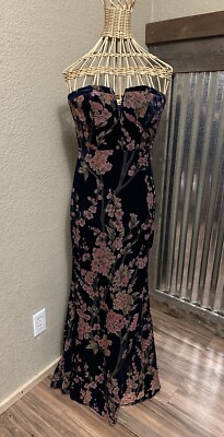 NWT LULU'S Bloom In Mind Velvet Floral Strapless XS Maxi Dress Evening Gown