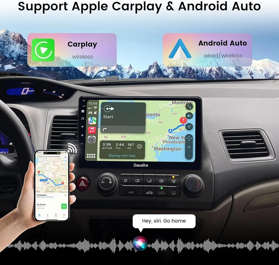 Dasaita 10.2" estéreo de auto para Honda Civic 2007-2011 CarPlay Android radio automática Foto 4 de 4