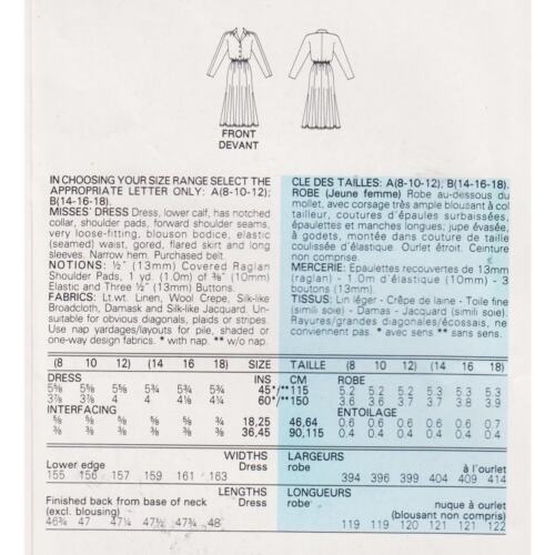 Vestido cintura camisa patrón costura años 80 cuello muescas B36 B38 B40 Butterick 5539 - Imagen 2 de 4
