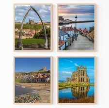 Whitby Yorkshire Wall Art Decor 4 Prints Gift Coast Whale Bone Picture A5 A4 A3