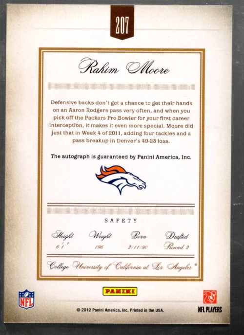 B4466- 2011 Prime Signatures #207 Rahim Moore RC Auto /199 - NM-MT (ROOKIE CARD) - Image 2 of 2