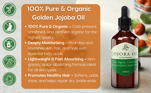 Golden Jojoba Oil 100% Cold Pressed Pure Certified Organic Oil 100ml - Picture 3 of 6
