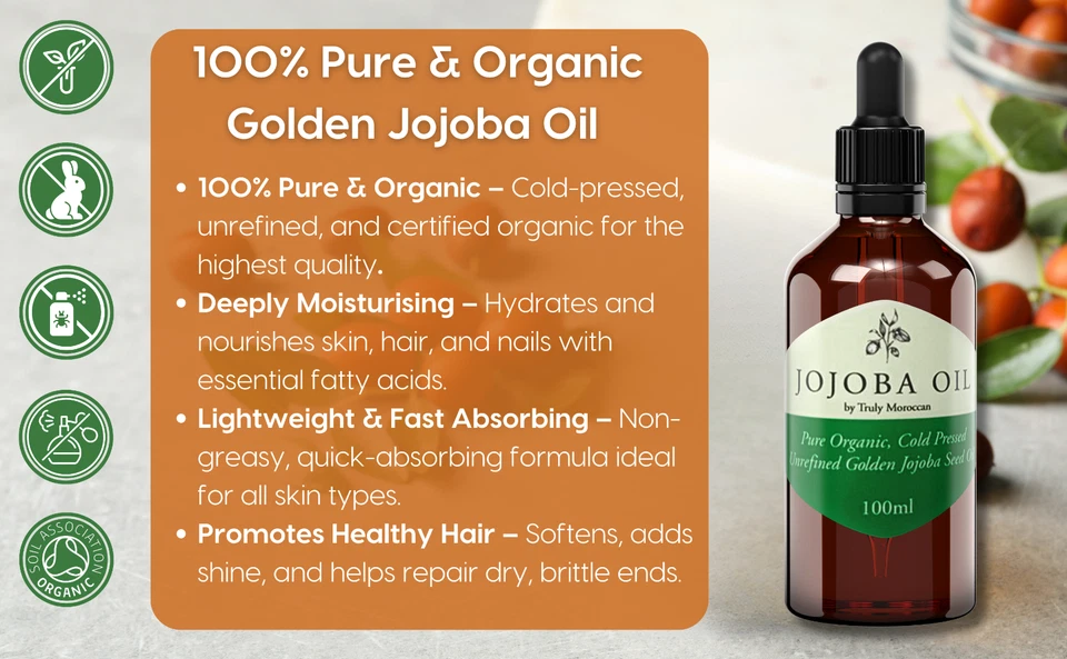 Golden Jojoba Oil 100% Cold Pressed Pure Certified Organic Oil 100ml - Image 3 of 4