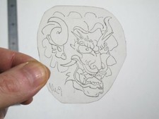 vtg 1960s 1970s Tattoo Flash acetate stencil Japanese Horned Demon signed DD1