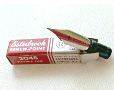  2- New Esterbrook Durachrome Fountain Pen Nib - 2048 Mint Box- Fine Renew (NOS)
