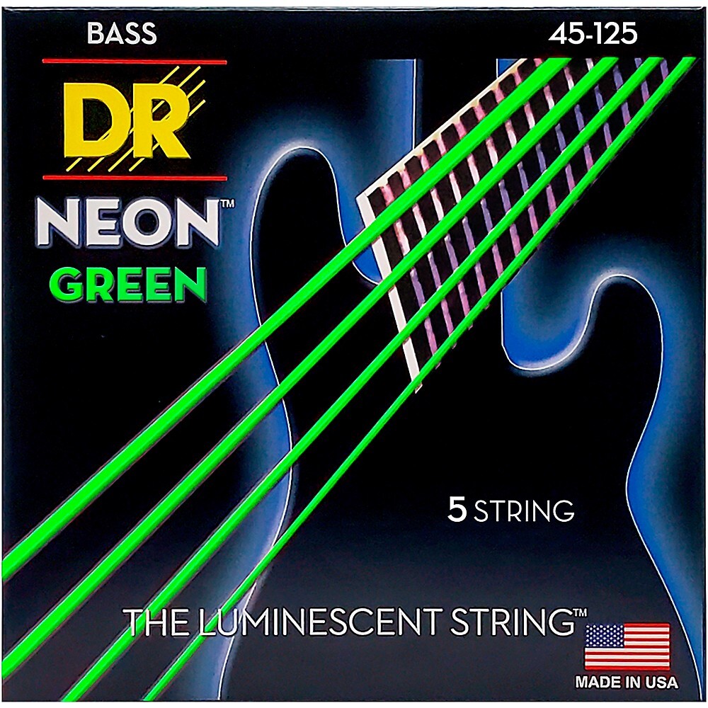 Струнные DR Неоновые фосфоресцирующие зеленые 5Str Bass Str Med