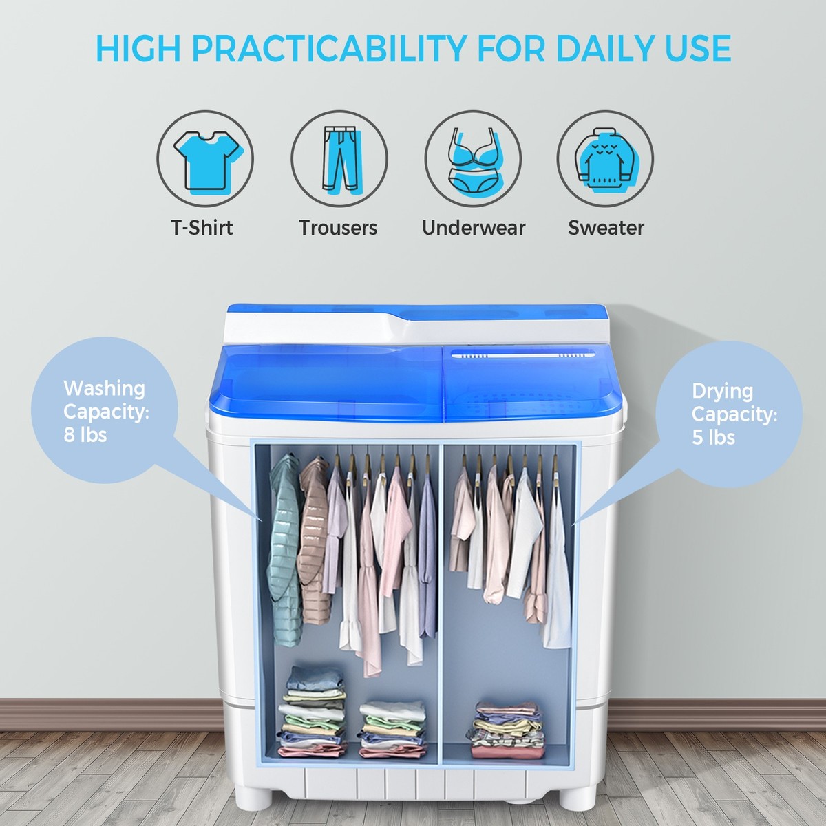13LBS Portable Compact Mini Twin Tub Washing Machine Spinner