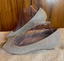 David's Bridal Womens Silver Sparkle Crystal Peep-Toe Wedge Wedding Shoes Sz 9