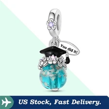 KUNSIR 925 Sterling Silver Graduation Year Dangle Charm For Bracelet Pendant DIY