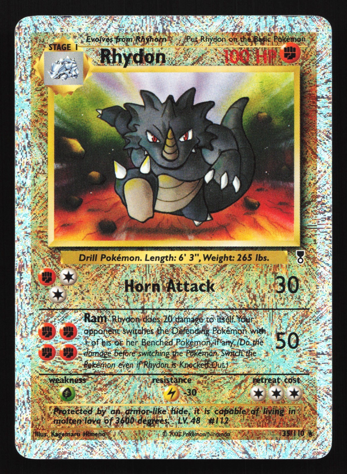 Pokemon Rhydon 35/110 WotC Legendary Collection Reverse Holo Rare LP