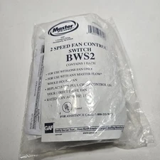 Master Flow Fan Control Switch White Plastic Cover Plate UL Listed -2 Speed BWS2
