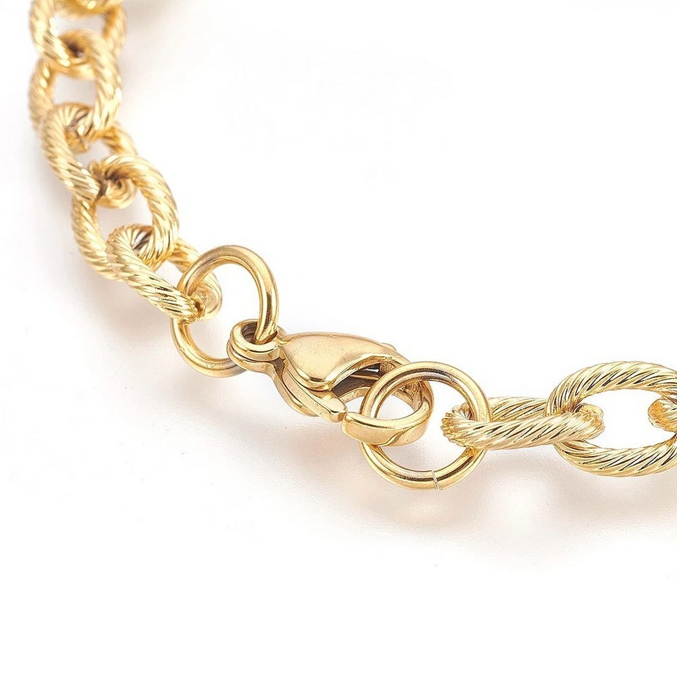 1x Edelstahl Zopfkette Armband strukturiert mit Karabinerverschluss Gold Rohling - Bild 2 von 2