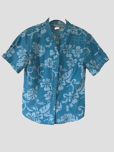 Hawaiian Airlines Vtg Sz S Blouse Shirt Buttons Up S/S Blue Floral Womens