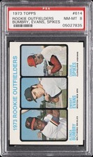 1973 TOPPS BUMBRY/EVANS/SPIKES #614 ROOKIE OUTFIELDERS ROOKIE RC PSA 8