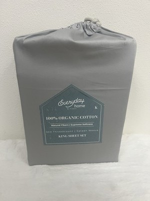 Everyday Home Trident 100% Organic Cotton 4 Pc Sheet Set King In Gray New $190