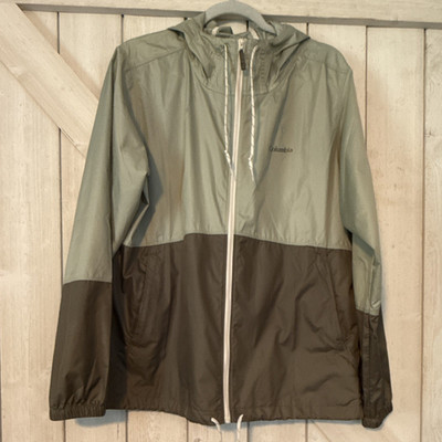 Columbia Men s Hooded Full Zip Windbreaker Jacket Green/Brown Colorblock XL
