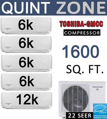 36000 BTU 5 Zone Ductless Mini Split Air Conditioner Heat Pump: 6000 x4 + 12000