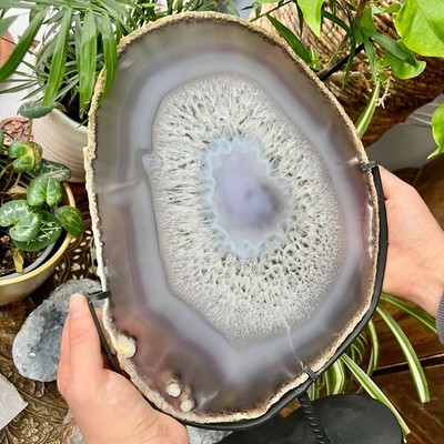 Premium Achat Kristallscheibe auf Ständer 1,2 kg selten Naturkristall Edelstein Dekor