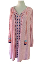 CABANA LIFE Embroidered Dress Sz XL Coral Blue UPF 50 Cover-up Coastal Beach