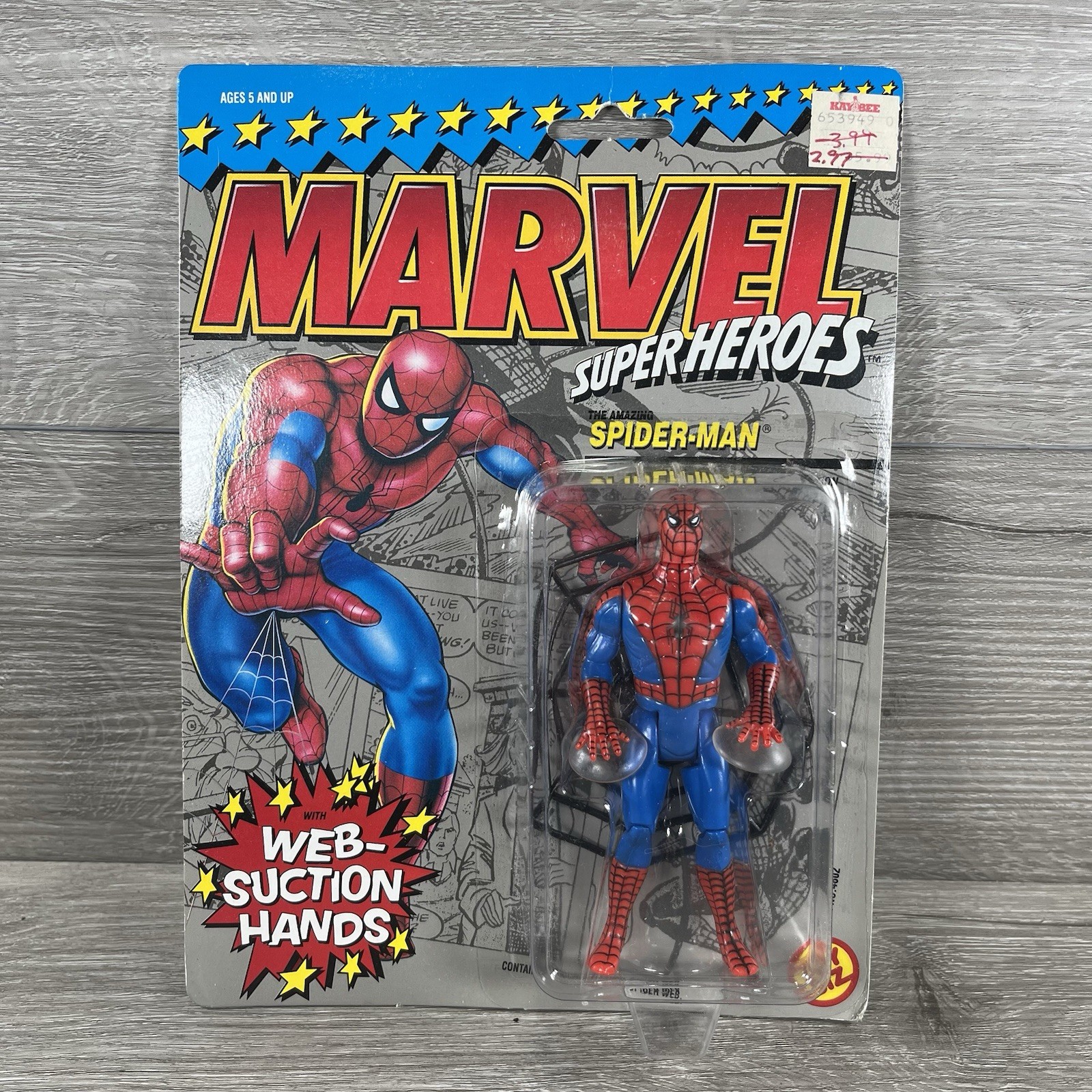 Vintage 1990 ToyBiz Marvel Super Heroes SPIDER-MAN Figure w/ Web-Suction Hands