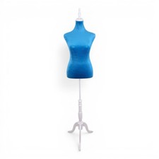 Blue Velvet Female Mannequin Torso Dress Form with Wooden Stand