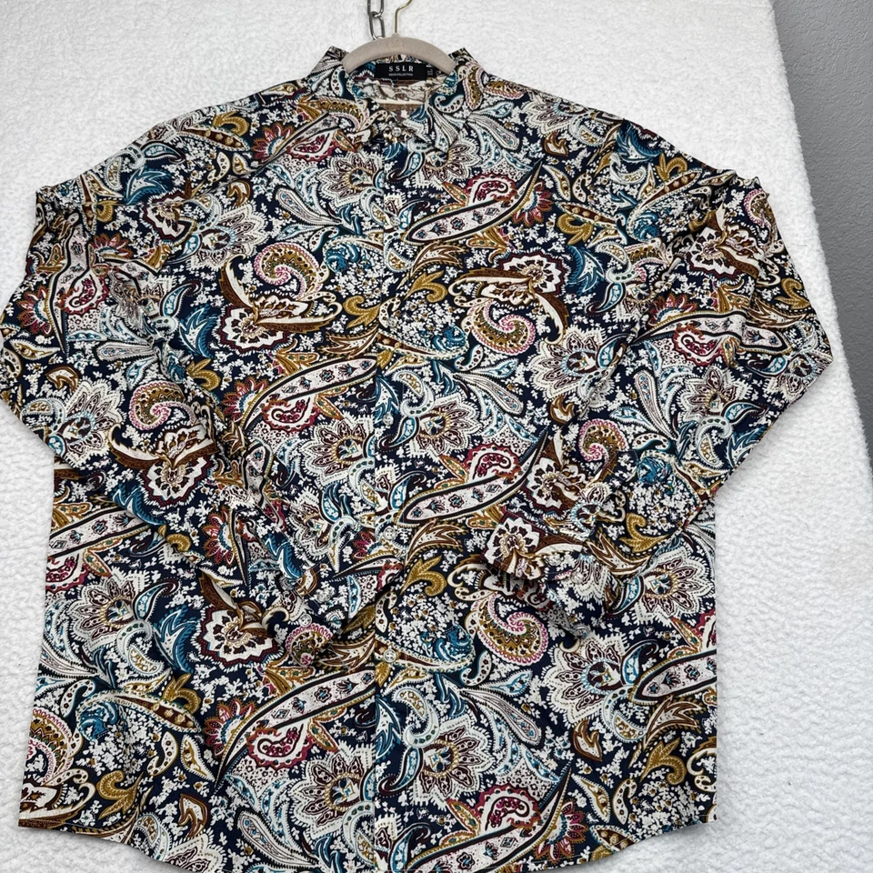 Camisa de vestir SSLR para hombre X-grande de cachemira con botones manga larga estampado por todas partes Foto 4 de 4