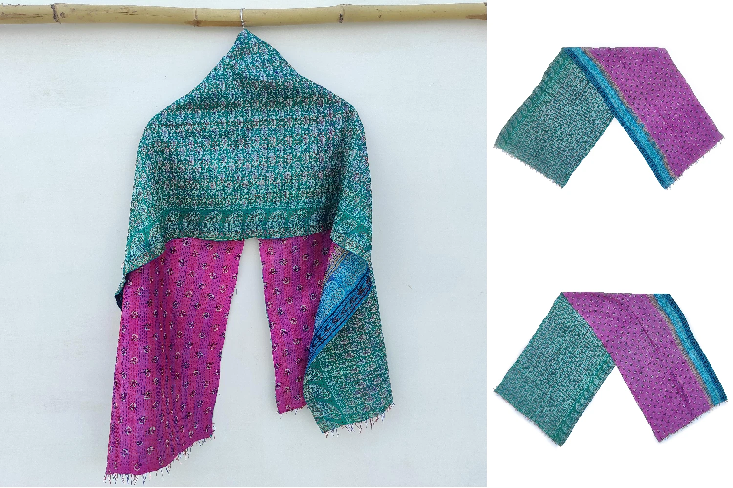 Silk Kantha Scarf Neck Wrap Stole Dupatta Hand Quilted Women Bandanas headband