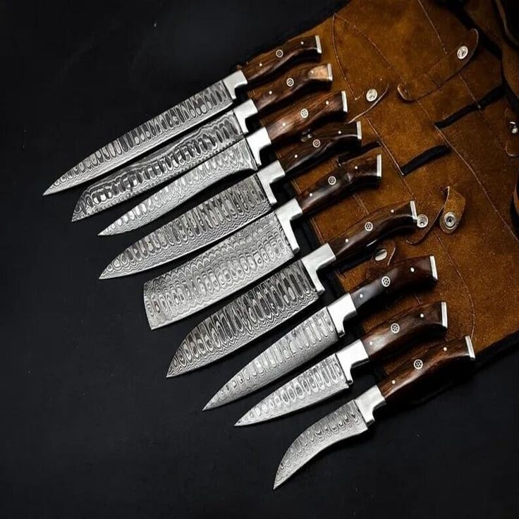 Handmade Damascus Chef Knife Set Leather Roll