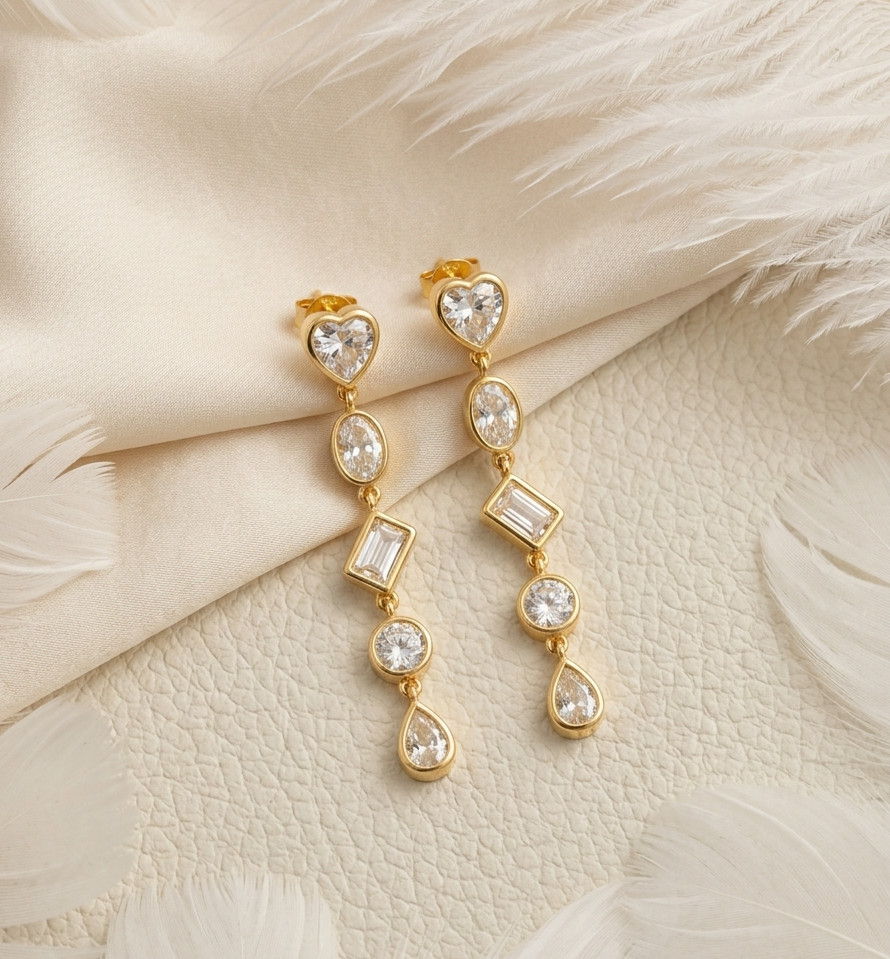 Natural Moissanite Dangle Drop Gold Tone Earring For Women 925 Sterling Silver
