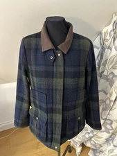 Joules Ladies Field Coat Jacket Women UK16 Navy Green Tweed Check Wool 