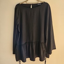 ASOS DESIGN Womens LG Black Poplin Mini Tshirt Babydoll Dress Tiered Casual