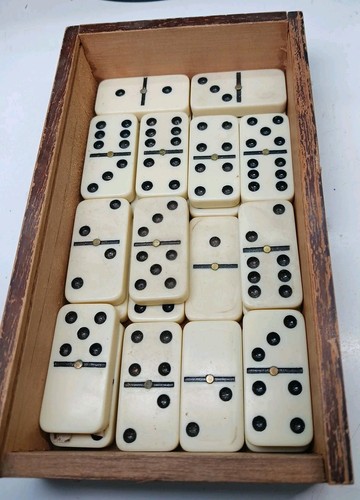 Pressman Tournament Dominosteine / Vintage Holzbox 25 Stück für Ersatz 1983