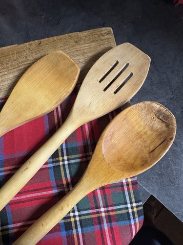 Menge 3 Vintage Holz Küche Löffel Utensilien Rühren Suppe Bohne Landhaus
