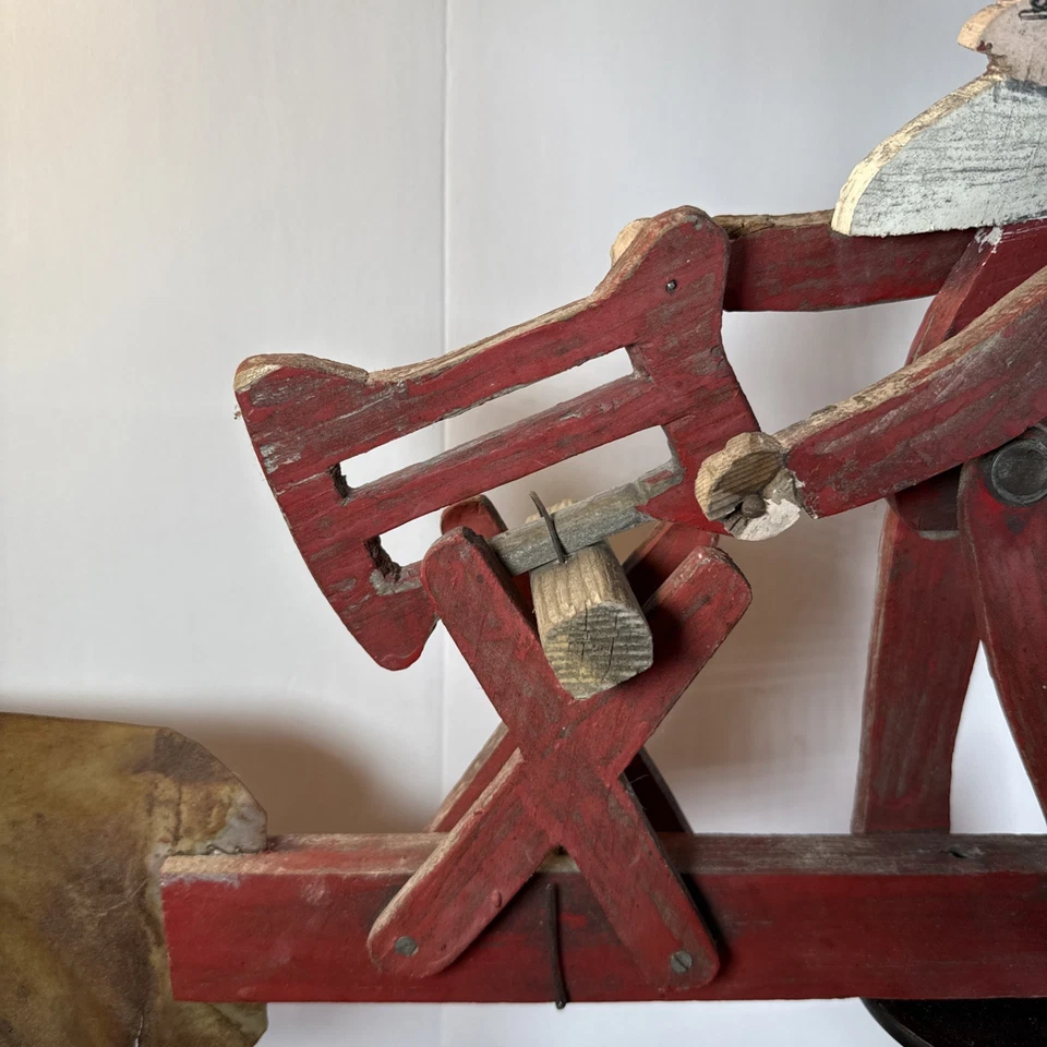 Leñador leñador veleta móvil remolino vintage arte popular hecho a mano FUNCIONA Foto 4 de 4