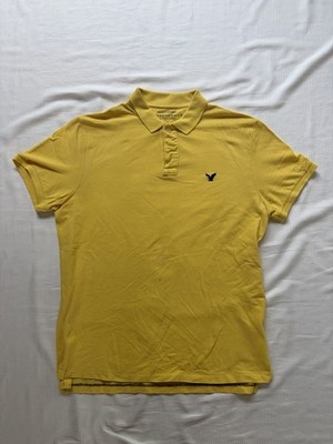 American Eagle Mens Athletic Fit Polo Shirt Bright Yellow Navy Eagle Logo L