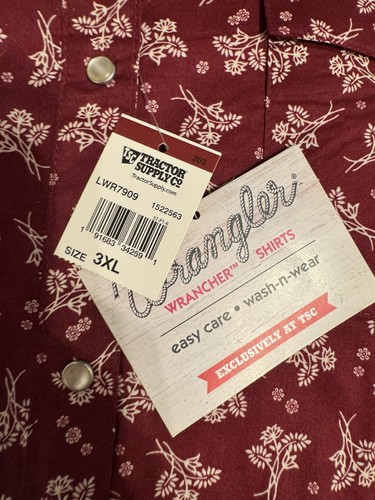 Wrangler Shirt Mens 3XL Red Western Pearl Snap Floral Print Long Sleeve Cotton - Picture 2 of 12